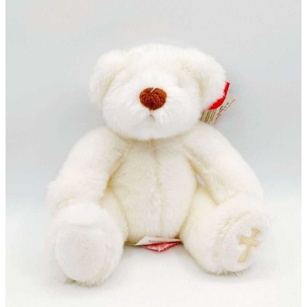 RUSS Gifts of Faith White Plush 8" BELIEVE BEAR Gold Cross on Paw NEW